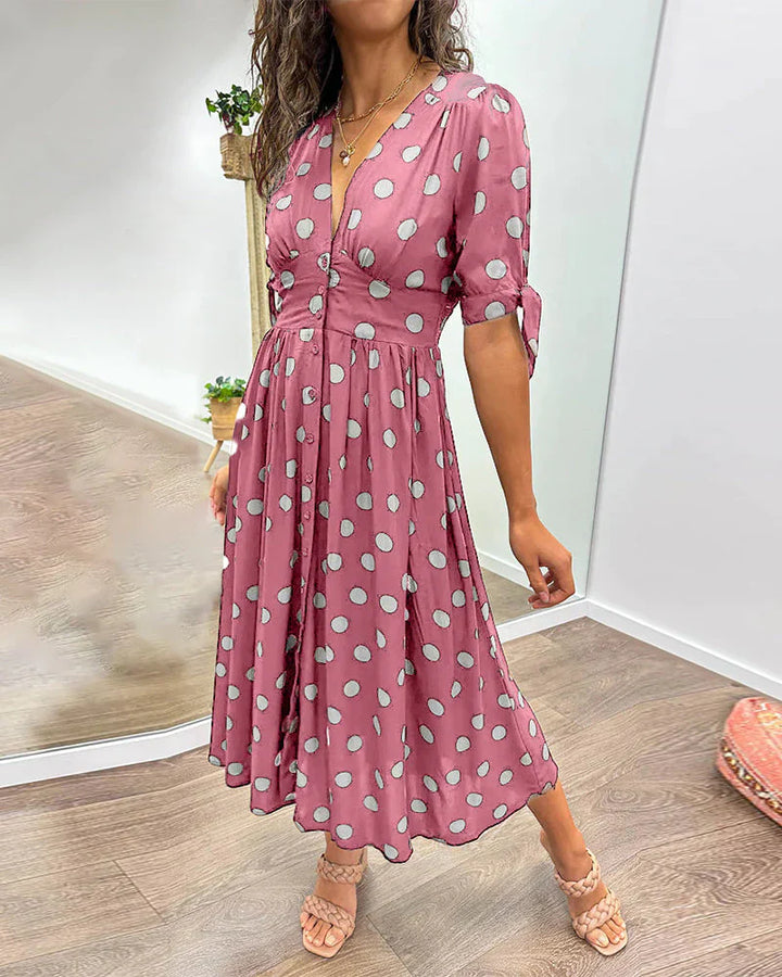 Elisa™ – Elegantes gepunktetes Kleid mit verführerischem V-Ausschnitt