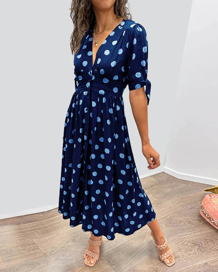 Elisa™ – Elegantes gepunktetes Kleid mit verführerischem V-Ausschnitt