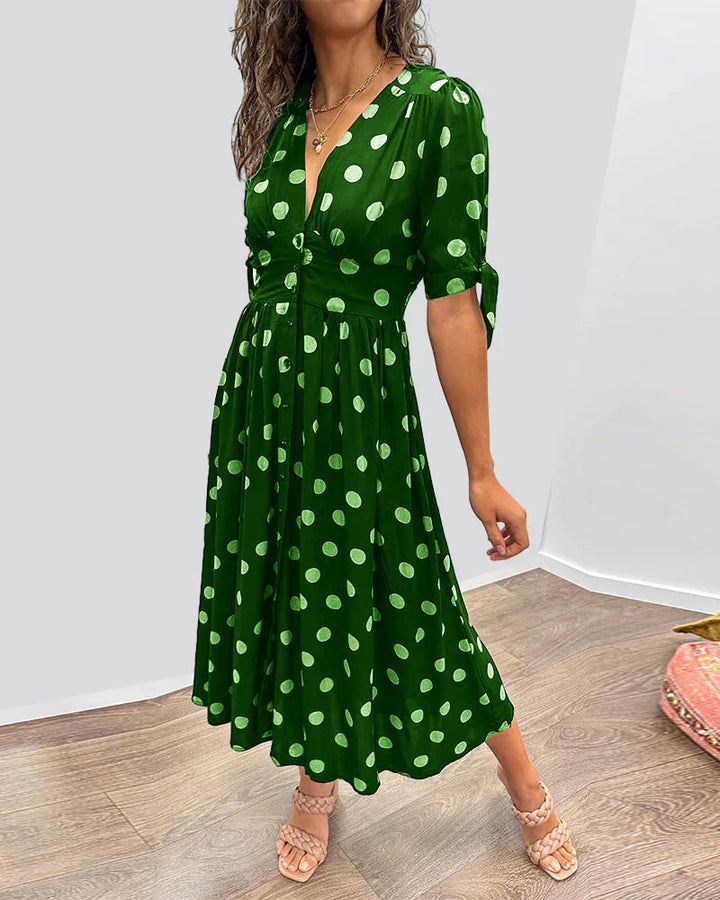 Elisa™ – Elegantes gepunktetes Kleid mit verführerischem V-Ausschnitt