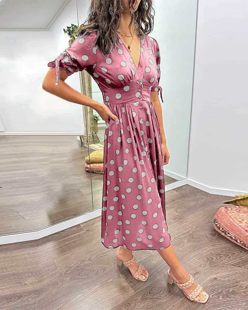 Elisa™ – Elegantes gepunktetes Kleid mit verführerischem V-Ausschnitt