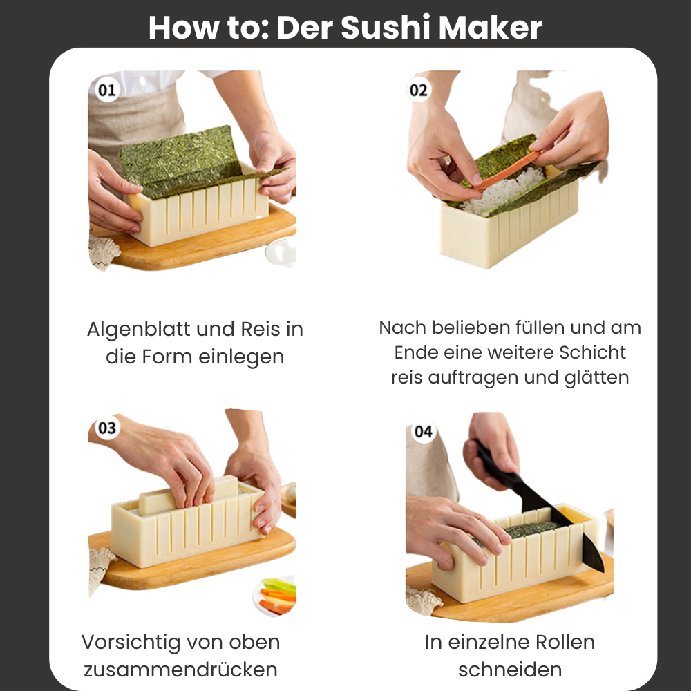 SushiPro™ – Sushi Maker Set (3 Formen + GRATIS Löffel & Gabel)