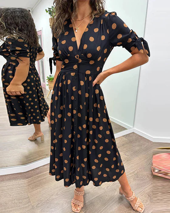 Elisa™ – Elegantes gepunktetes Kleid mit verführerischem V-Ausschnitt