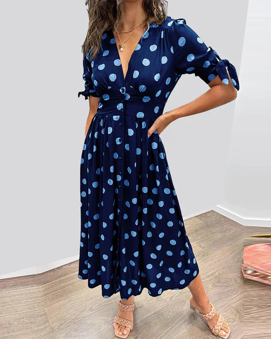 Elisa™ – Elegantes gepunktetes Kleid mit verführerischem V-Ausschnitt