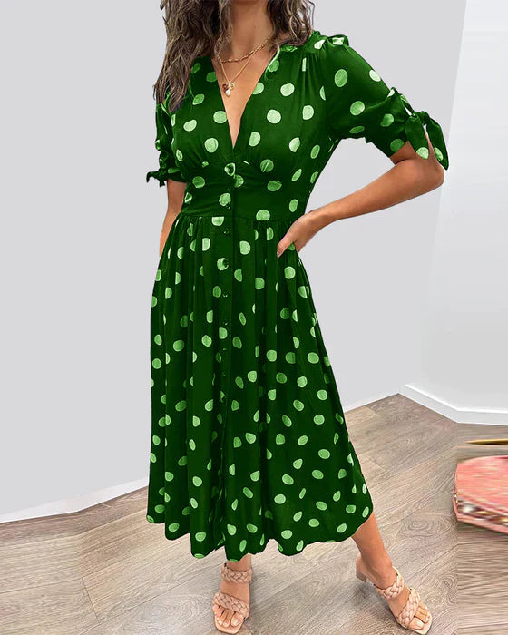 Elisa™ – Elegantes gepunktetes Kleid mit verführerischem V-Ausschnitt
