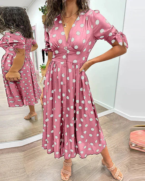 Elisa™ – Elegantes gepunktetes Kleid mit verführerischem V-Ausschnitt
