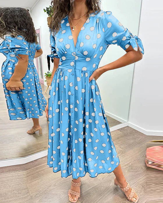 Elisa™ – Elegantes gepunktetes Kleid mit verführerischem V-Ausschnitt