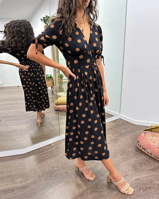 Elisa™ – Elegantes gepunktetes Kleid mit verführerischem V-Ausschnitt